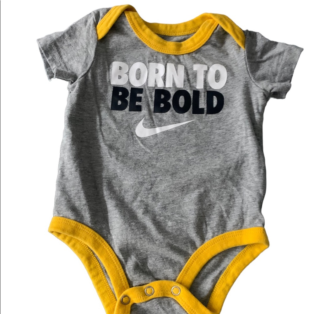 Nike onesie’s Born to be bold gray and yellow SIZE 6 Months